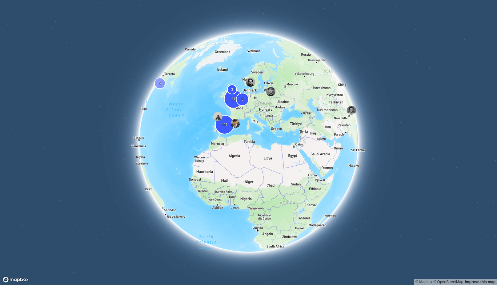 Alumco map showing alumni locations worldwide